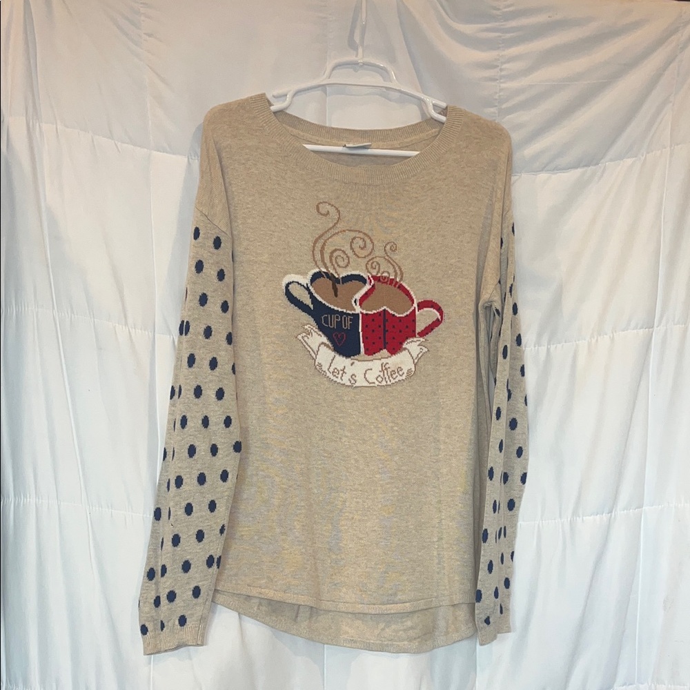Sleep Sense Tan Let’s Coffee Crew Neck Sweater size small